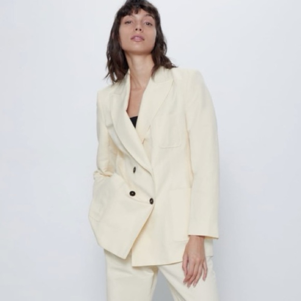 Zara Off-White Double-Breasted Blazer